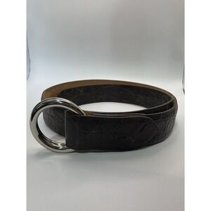 W Kleinberg Brown Embossed Custom Leather Belt Belt Sz 34 NWOT Loop Buckle Lux